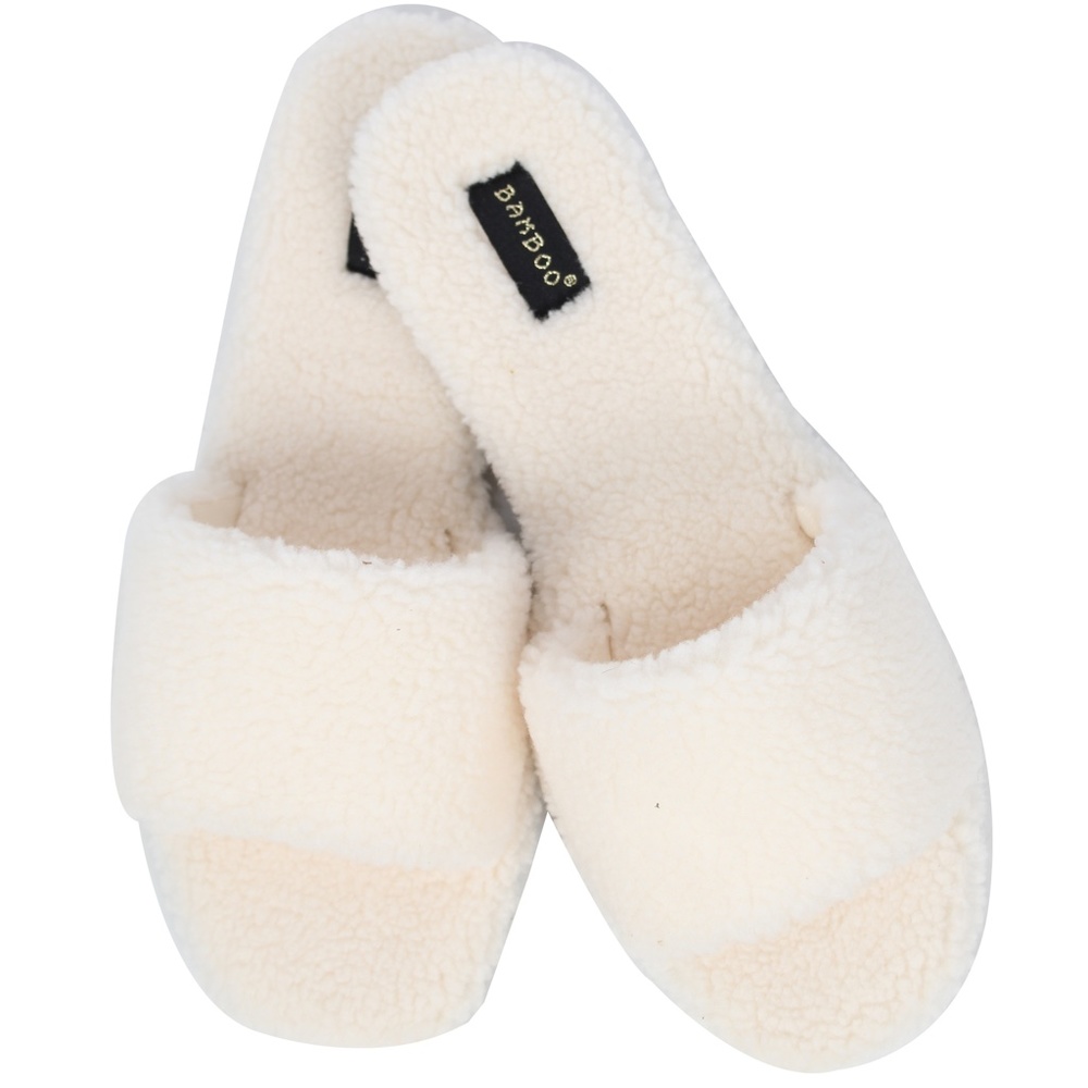 Size 9 Ivory Faux Sherpa Slide Sandals - Picture 3 of 5